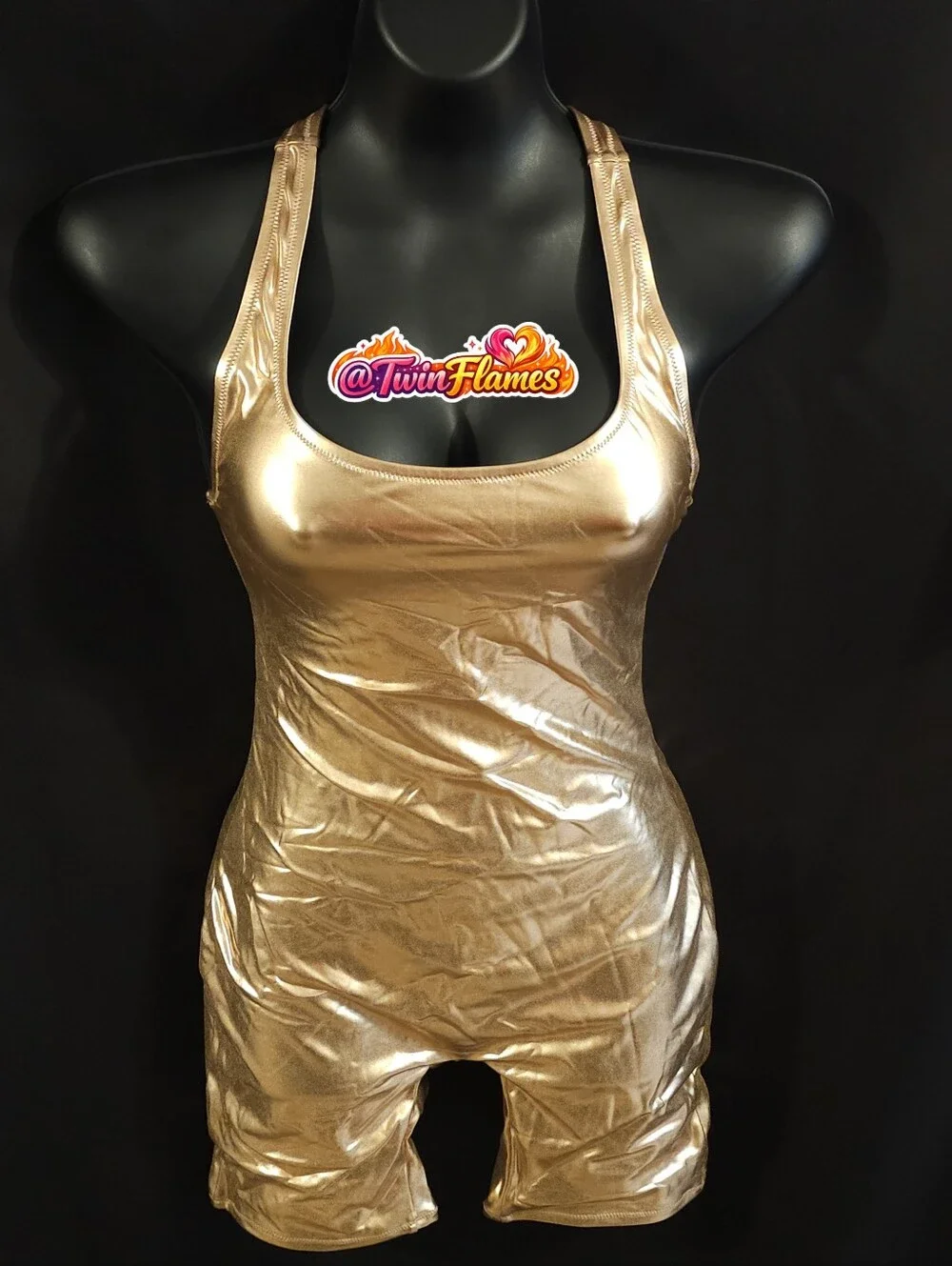 Skims Metallic Swim Cycle Bathing Suit SW-MKN-0012 Champagne Gold Size Small